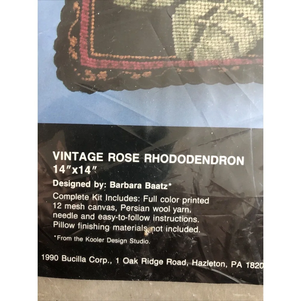Vtg Bucilla New Needlepoint Pattern & Thread ONLY Rose Rhododendron 14x14 Read